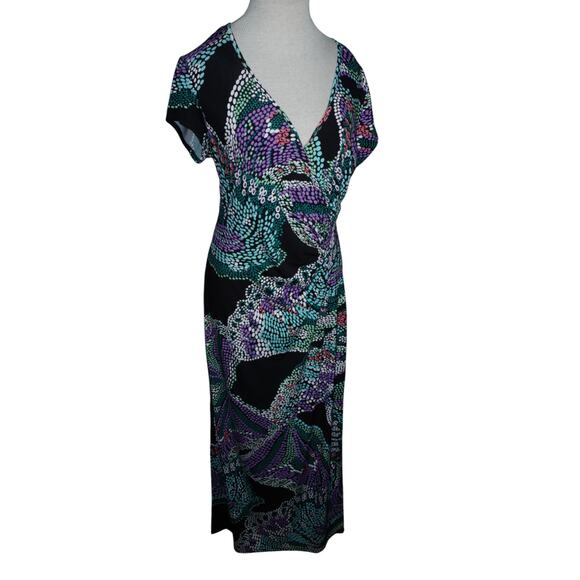 Laundry by Design Women’s Midi Dress Black Purple Green Abstract Print Size M - Picture 1 of 8